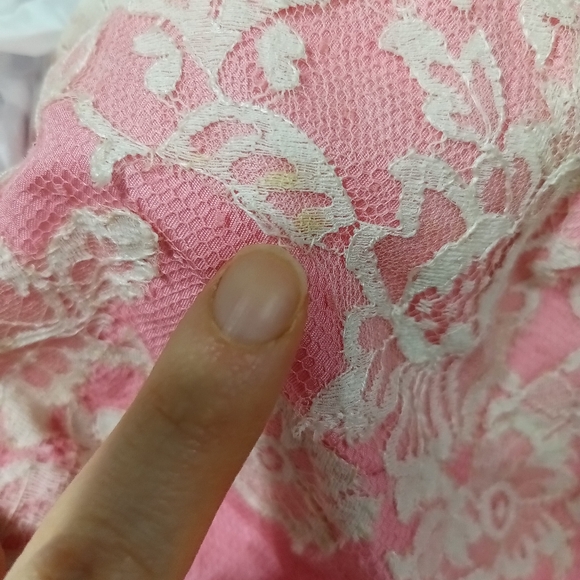 American vintage 50’s Pink Lace netting overlay shelf bust dress size X Small - Picture 15 of 16